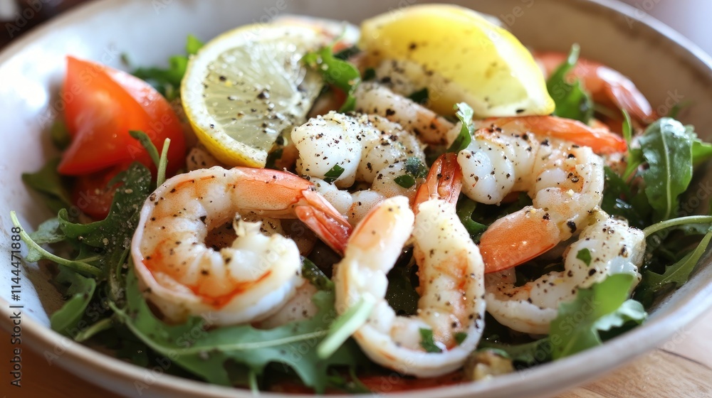 Fresh Shrimp Salad with Lemon Slices and Cherry Tomatoes Fresh Shrimp Salad with Lemon Slices and Cherry Tomatoes
