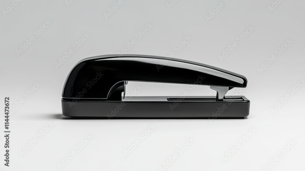 Stapler: A classic black stapler with a sleek design, isolated on a plain white background. Stapler: A classic black stapler with a sleek design, isolated on a plain white background.