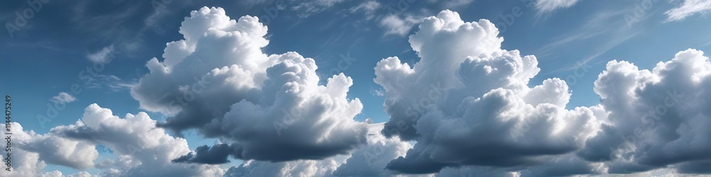 Fototapeta premium Overcast sky with a muted blue undertone amidst puffy white clouds, puffy, serene, sky