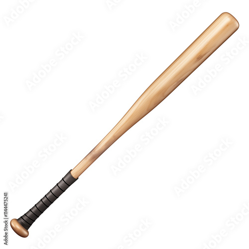 wooden baseball bat with black grip handle isolated on transparency background, showcasing its smooth finish and classic design. Perfect for sports or recreational use