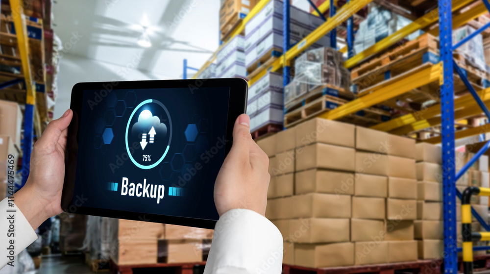 Naklejka premium Backup Storage Data Internet Technology Business concept. Database storage cloud technology file data transfer sharing, cyber, big data information, internet banking application download upload snugly