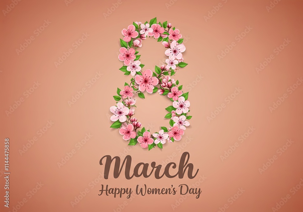 Number eight with bouquet of flowers for 8 March, Happy Women's Day card or poster. Holiday, floral, graphic or gift for feminine event and celebration Number eight with bouquet of flowers for 8 March, Happy Women's Day card or poster. Holiday, floral, graphic or gift for feminine event and celebration