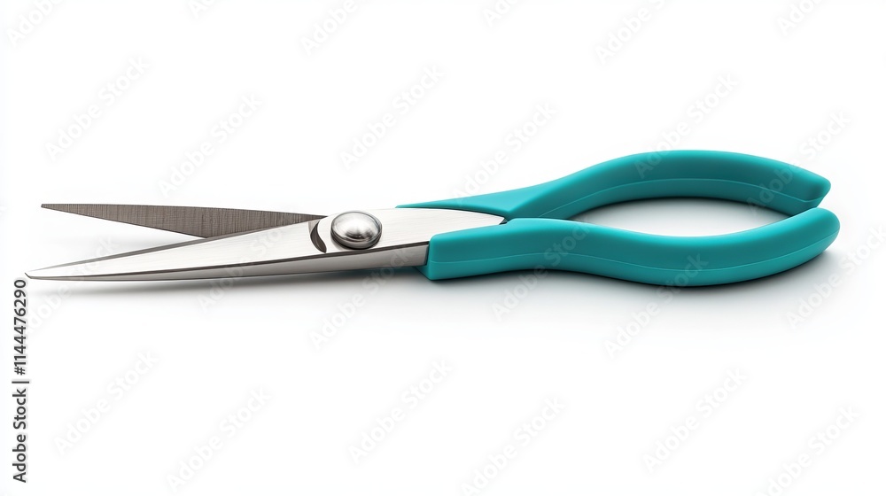 Scissors: A pair of office scissors with a stainless steel blade and plastic handle, isolated on a white background Scissors: A pair of office scissors with a stainless steel blade and plastic handle, isolated on a white background