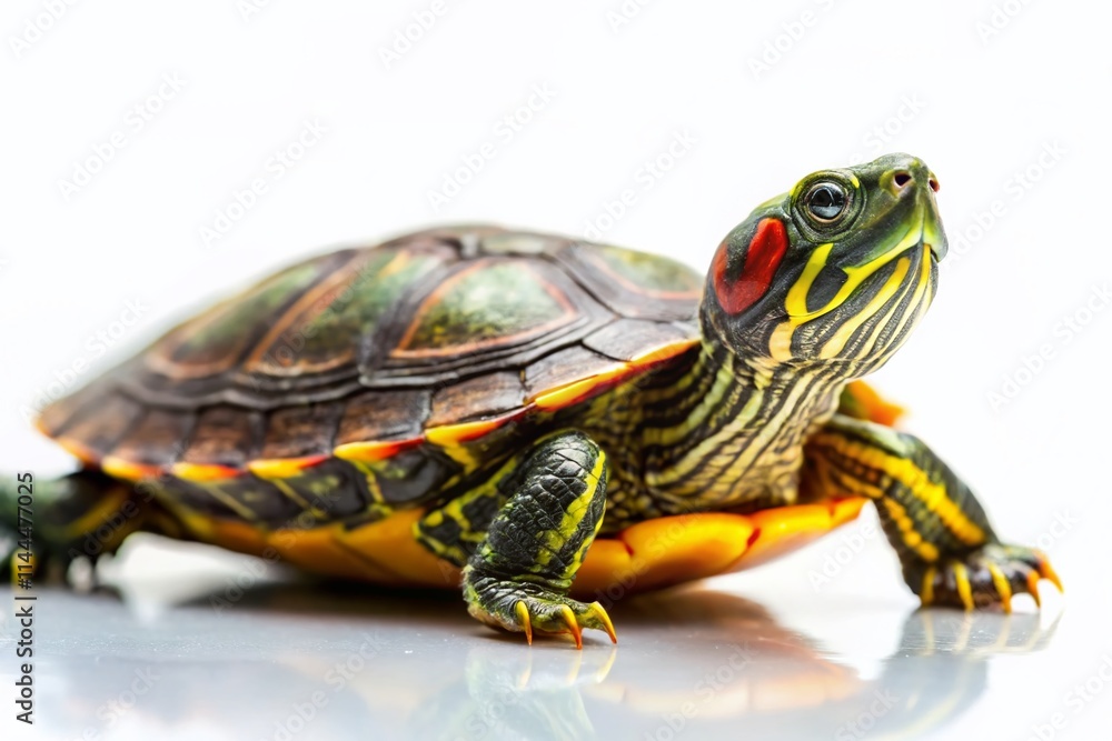 Obraz premium White Background Turtle Photo: Adorable Reptile Images, Cute Sea Turtle Pictures, High-Resolution Wildlife Photography