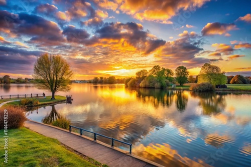 Willen Lake Sunrise Panorama, Milton Keynes UK: Breathtaking Dawn Landscape Photography photo