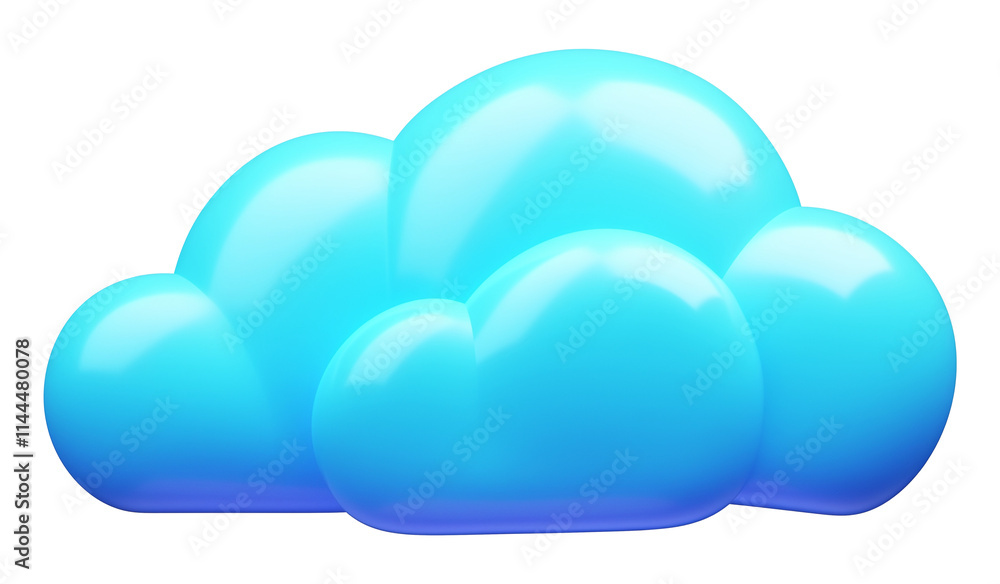 glossy 3D blue cloud icon with smooth and shiny surface, isolated on transparency background, perfect for digital, weather, or cloud computing concepts glossy 3D blue cloud icon with smooth and shiny surface, isolated on transparency background, perfect for digital, weather, or cloud computing concepts