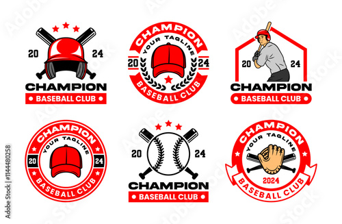 Vintage baseball logo vector collection. Baseball logo template bundle. Set of retro baseball badge logo design