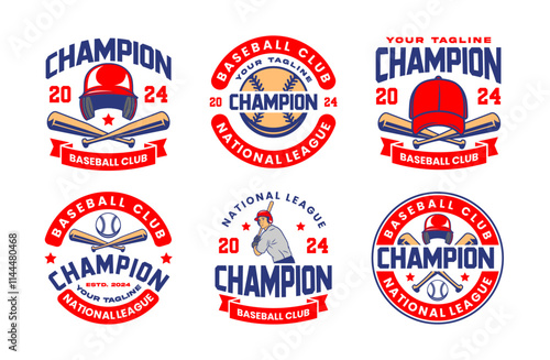 Vintage baseball logo vector collection. Baseball logo template bundle. Set of retro baseball badge logo design