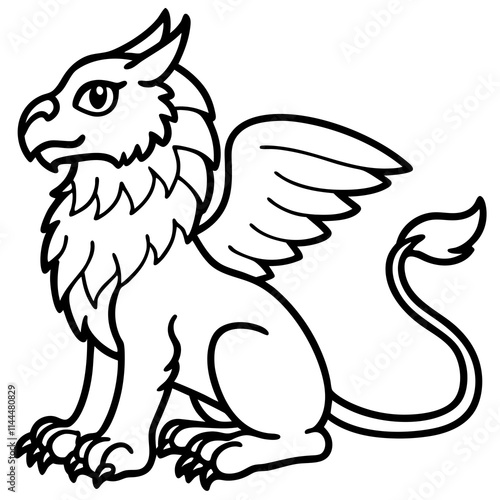 A griffin sitting   ,background whit