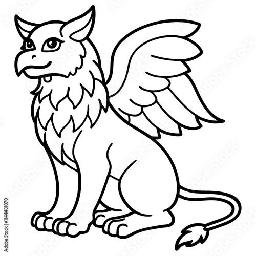 A griffin sitting   ,background whit