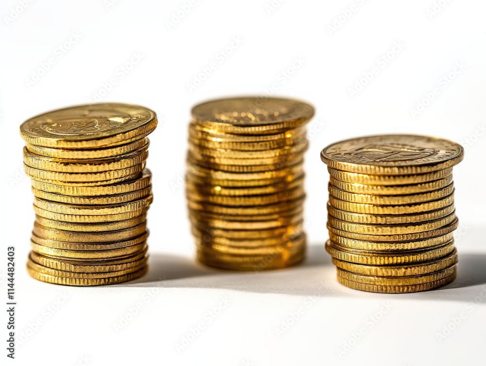 stacks of gold coins on a white background stacks of gold coins on a white background