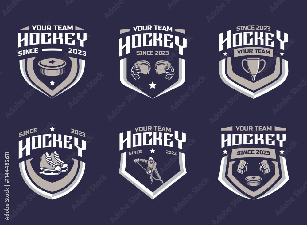 Naklejka premium Hockey logo bundles, emblem collections, designs templates. Set of hockey logos