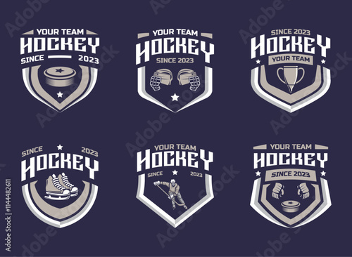 Hockey logo bundles, emblem collections, designs templates. Set of hockey logos