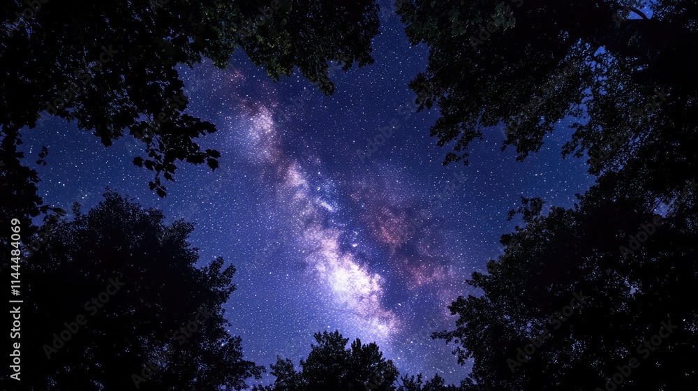 Stunning View of Milky Way Above Dark Trees in Night Sky Stunning View of Milky Way Above Dark Trees in Night Sky