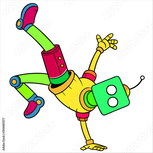 A robot performing a backflip in gymnastics.