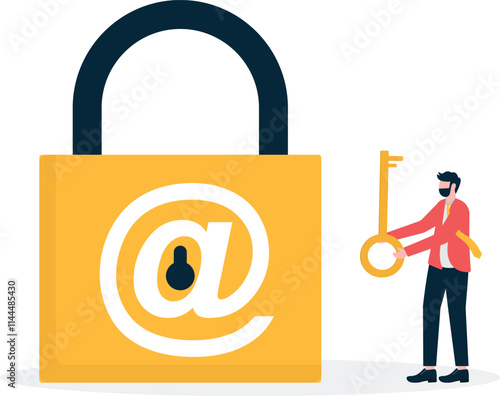An email envelope man. Illustration for email security, digital protection, privacy and confidentiality.


