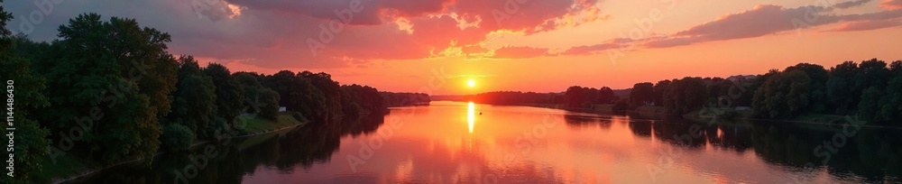 Sunset over Volga River landscape, serene and peaceful, evening, golden hour, tranquil Sunset over Volga River landscape, serene and peaceful, evening, golden hour, tranquil