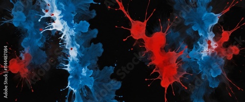 Acrylic blue and red colors in water. Ink blot. Abstract background.