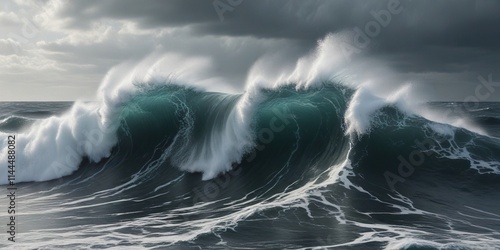 Turbulent grey sea in rough offshore Bombora waves, stormy weather, water movement photo