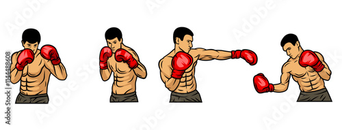 Boxing illustration vector bundle, emblem set collections. Boxing illustration template collection