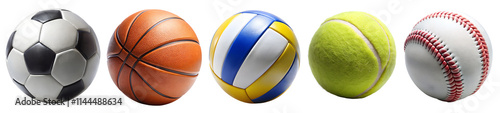 Set with different balls on a transparent background. Sports equipment, the concept of doing sports.