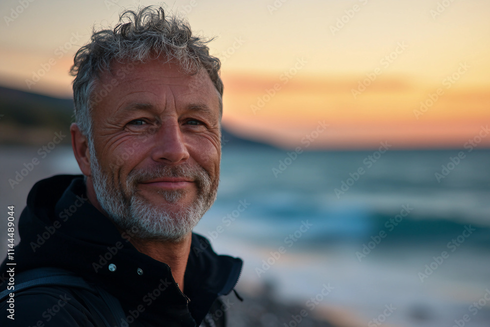 Generative AI Portrait of Person Traveler Enjoying Sunset on Beach during Summer Vacation Generative AI Portrait of Person Traveler Enjoying Sunset on Beach during Summer Vacation