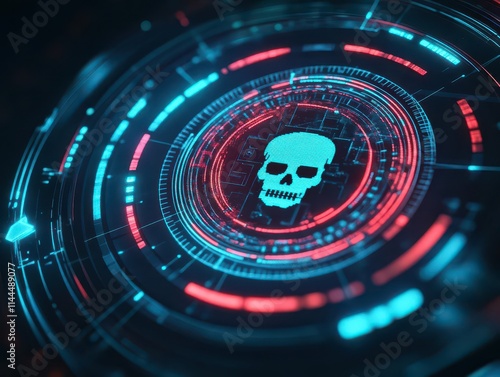 Wallpaper Mural Glowing skull icon inside a scam notification on a smartwatch, futuristic design, concept of evolving cybercrime Torontodigital.ca