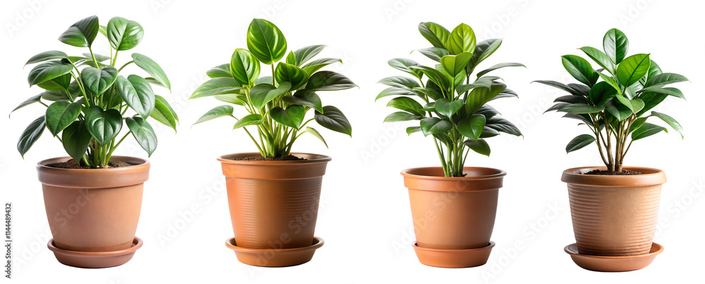 Obraz premium Collage with different indoor plants on a transparent background. Home decor concept