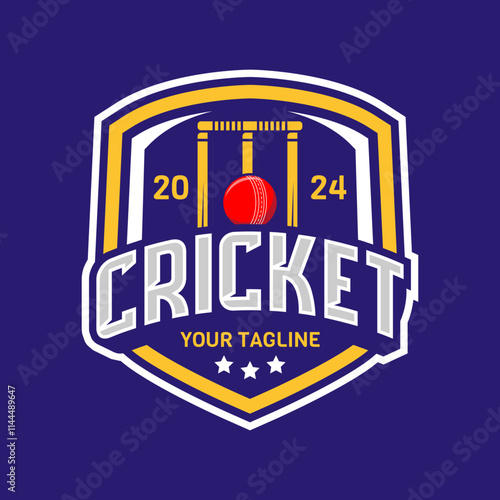 Cricket logo vector isolated. Cricket logo with shield background vector design