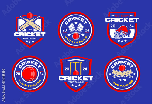 Set of cricket Logo sign badge. Cricket logo with shield background vector design collection
