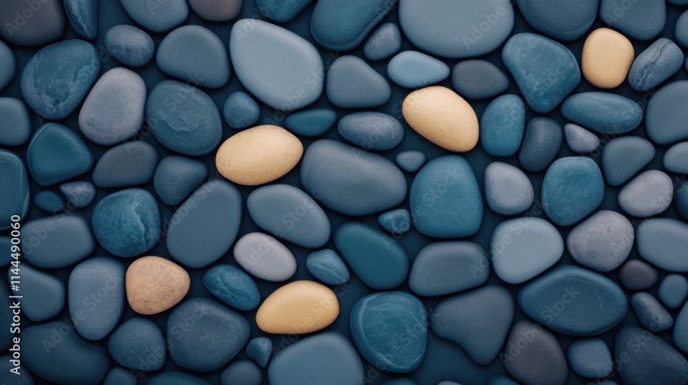 A detailed texture background of smooth river pebbles, showcasing natural shapes, varied sizes A detailed texture background of smooth river pebbles, showcasing natural shapes, varied sizes