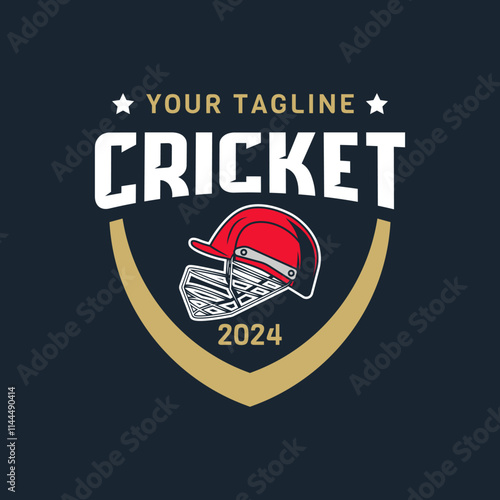 Cricket logo vector isolated. Cricket logo with shield background vector design