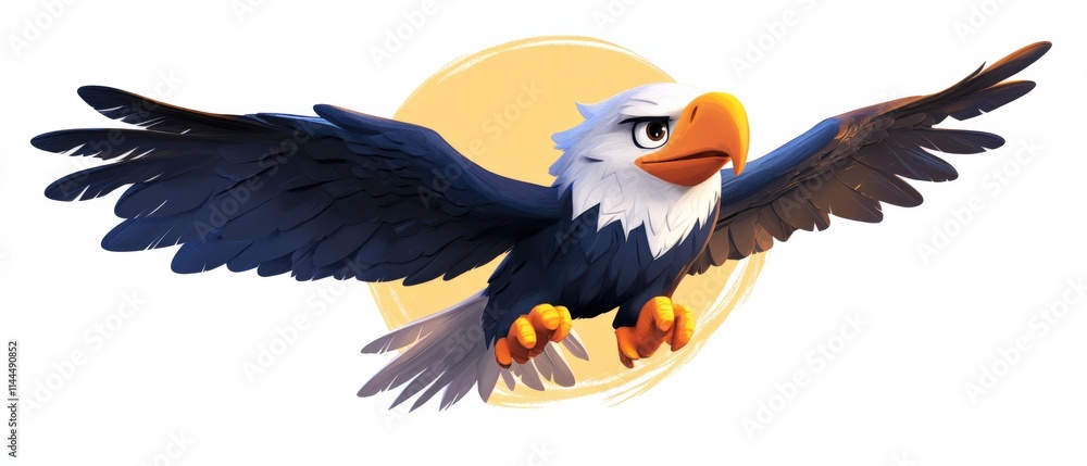 Obraz premium illustration of a cartoon bald eagle in flight