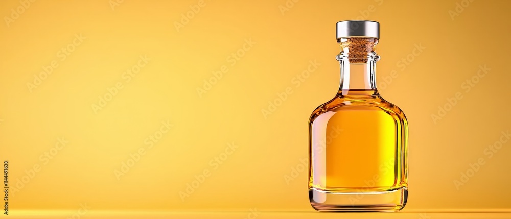 Golden Beverage Bottle Amber Liquid Cork Glass Studio Shot Golden Beverage Bottle Amber Liquid Cork Glass Studio Shot