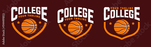 Basketball vintage logo vector isolated. Basketball logo with shield background vector design