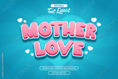 Mother love editable text effect with love shape decoration ang blue background 