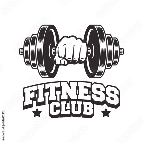 Fitness Gym logo design template isolated. Vintage monochrome sport and fitness logo vector