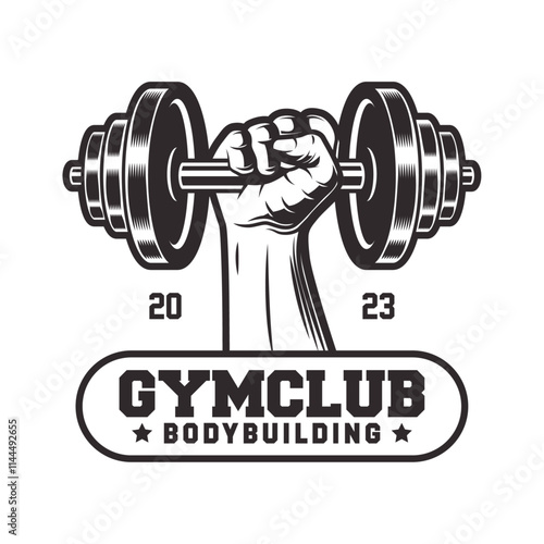 Fitness Gym logo design template isolated. Vintage monochrome sport and fitness logo vector