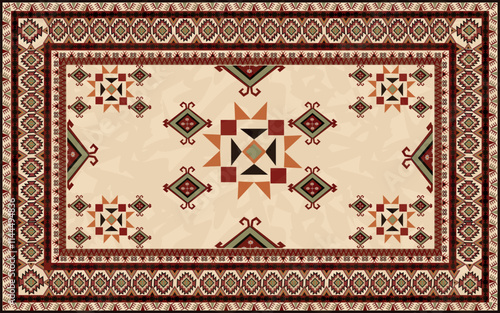 Vintage Persian Carpet Vector with Geometric in gold and brown tones. Perfect for decor, wallpapers, and textiles, this design blends traditional elegance .