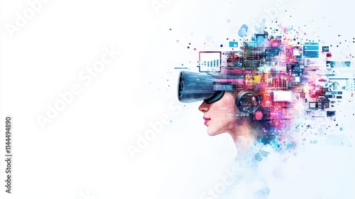 A watercolor montage of business innovations, featuring virtual reality headsets, AIdriven tools, and collaborative digital platforms