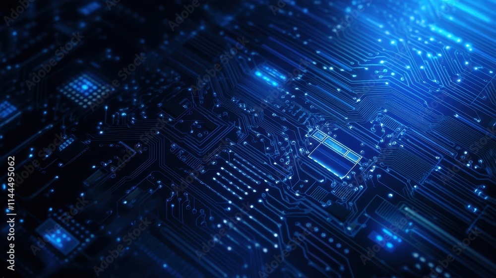 Abstract Close-Up of Illuminated Circuit Board, High-Tech Technology Background. Abstract Close-Up of Illuminated Circuit Board, High-Tech Technology Background.