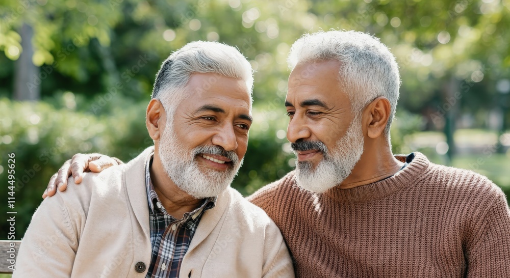 Elderly middle eastern male companions enjoying a relaxing day outdoors in nature Elderly middle eastern male companions enjoying a relaxing day outdoors in nature