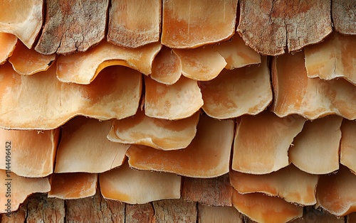 Close-up of overlapping, textured, pale orange, dried, organic, natural, plant, scales,  forming a pattern. photo