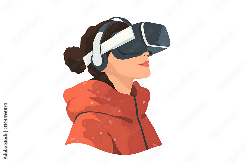 A woman wearing a virtual reality headset, immersed in an interactive digital experience, showcasing the future of technology and digital entertainment A woman wearing a virtual reality headset, immersed in an interactive digital experience, showcasing the future of technology and digital entertainment