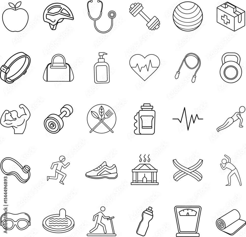 Fototapeta premium Healthy Lifestyle Icons Fitness, Nutrition, Wellness, and Exercise
