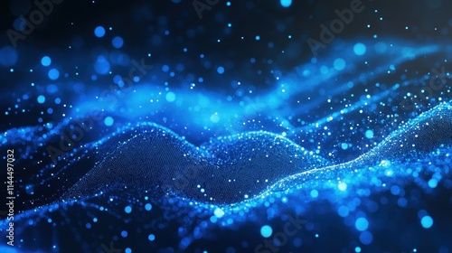 Abstract Blue Particle Wave Background.