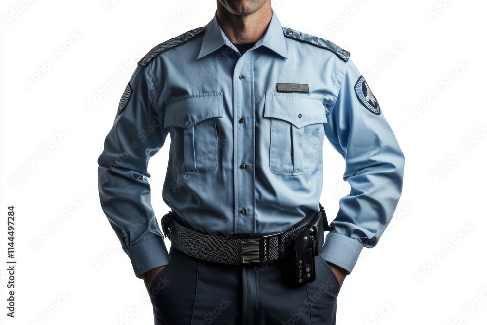 A confident police officer stands with his arms crossed. Dressed in a light blue uniform, he embodies authority and professionalism. Law enforcement plays a vital role. Generative AI A confident police officer stands with his arms crossed. Dressed in a light blue uniform, he embodies authority and professionalism. Law enforcement plays a vital role. Generative AI