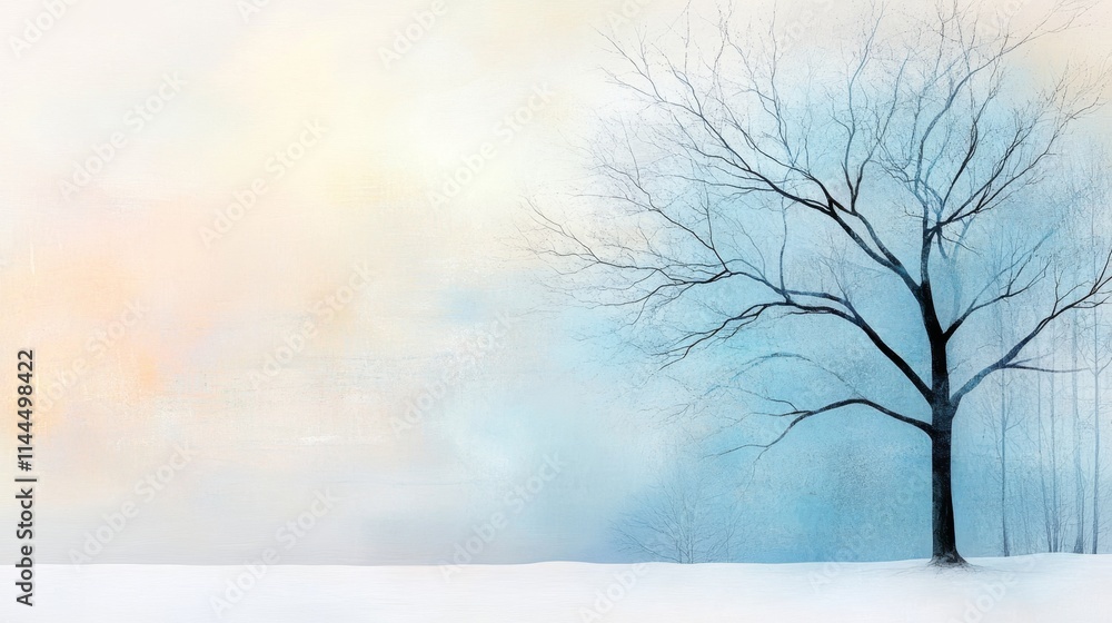 Fototapeta premium minimal winter background with tree toned with blue and white. ai generated