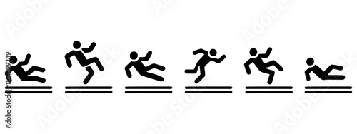 Set of falling person silhouette pictogram. Caution wet floor sign. Vector illustration. Isolated on white background