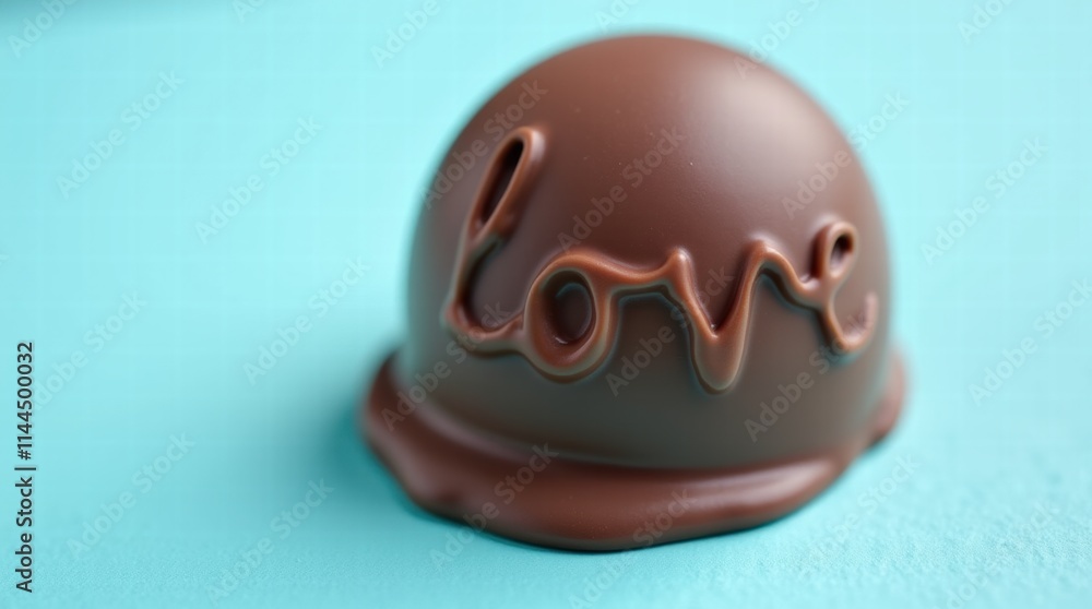 Fototapeta premium Chocolate truffle for Valentines Days with text LOVE